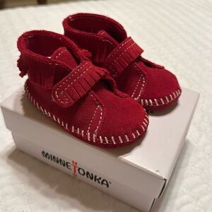 Minnetonka Red Mocassins size 2